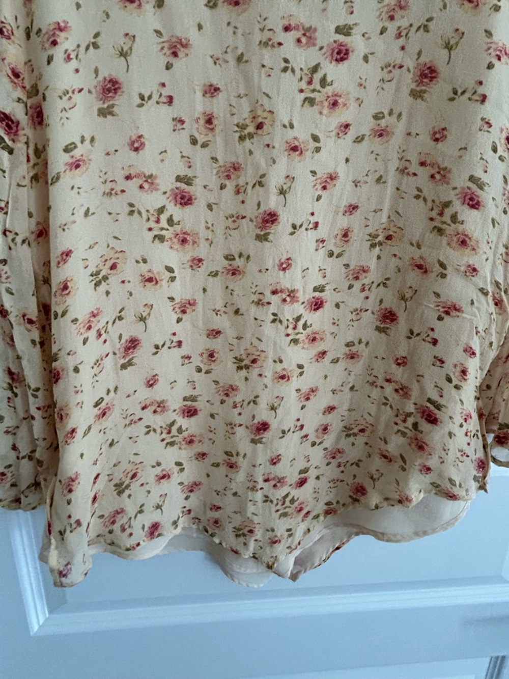 Anne Carson Silk Floral Blouse Yellow Pink Size L - Picture 13 of 13